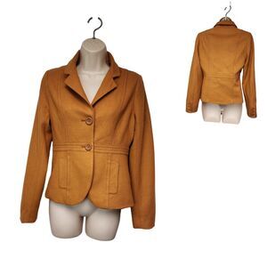 Fossil Womens Single Breasted Jacket Blazer Yellow Mustard Notch Lapel Size S